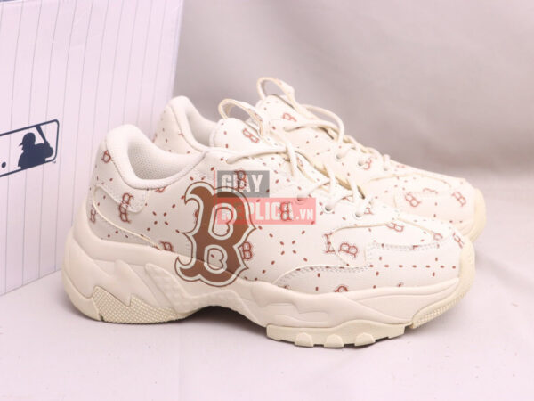 Giày MLB BigBall Chunky Saffiano Diamond Monogram Boston Red Sox Beige