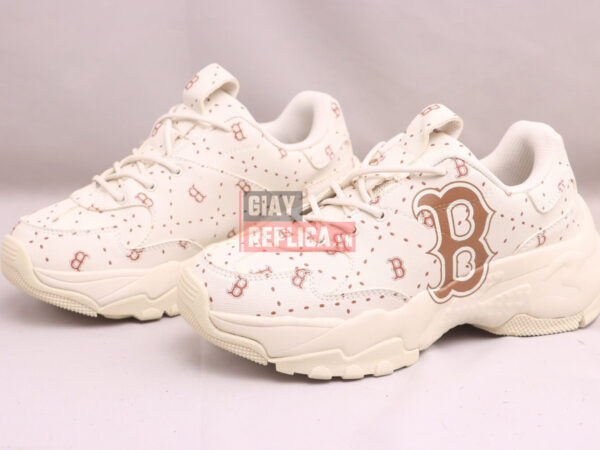 Giày MLB BigBall Chunky Saffiano Diamond Monogram Boston Red Sox Beige