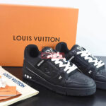 Giày Louis Vuitton LV Trainer Black Leather Monogram Like Auth