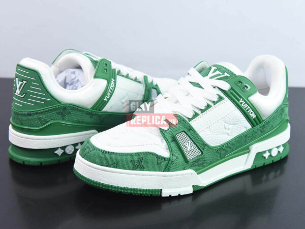 Giày Louis Vuitton LV Trainer Green Monogram Denim Like Auth