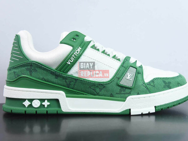 Giày Louis Vuitton LV Trainer Green Monogram Denim Like Auth