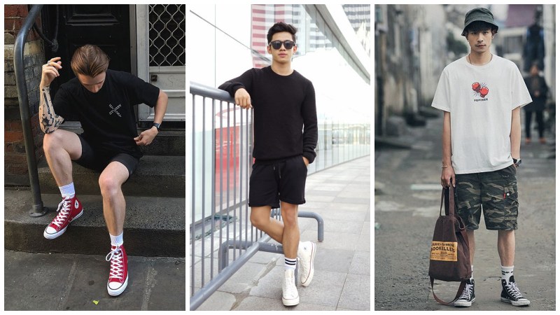 Phối đồ với giày Converse cổ cao nam thời trang, nam tính 7 Kết hợp cùng áo thun, quần short