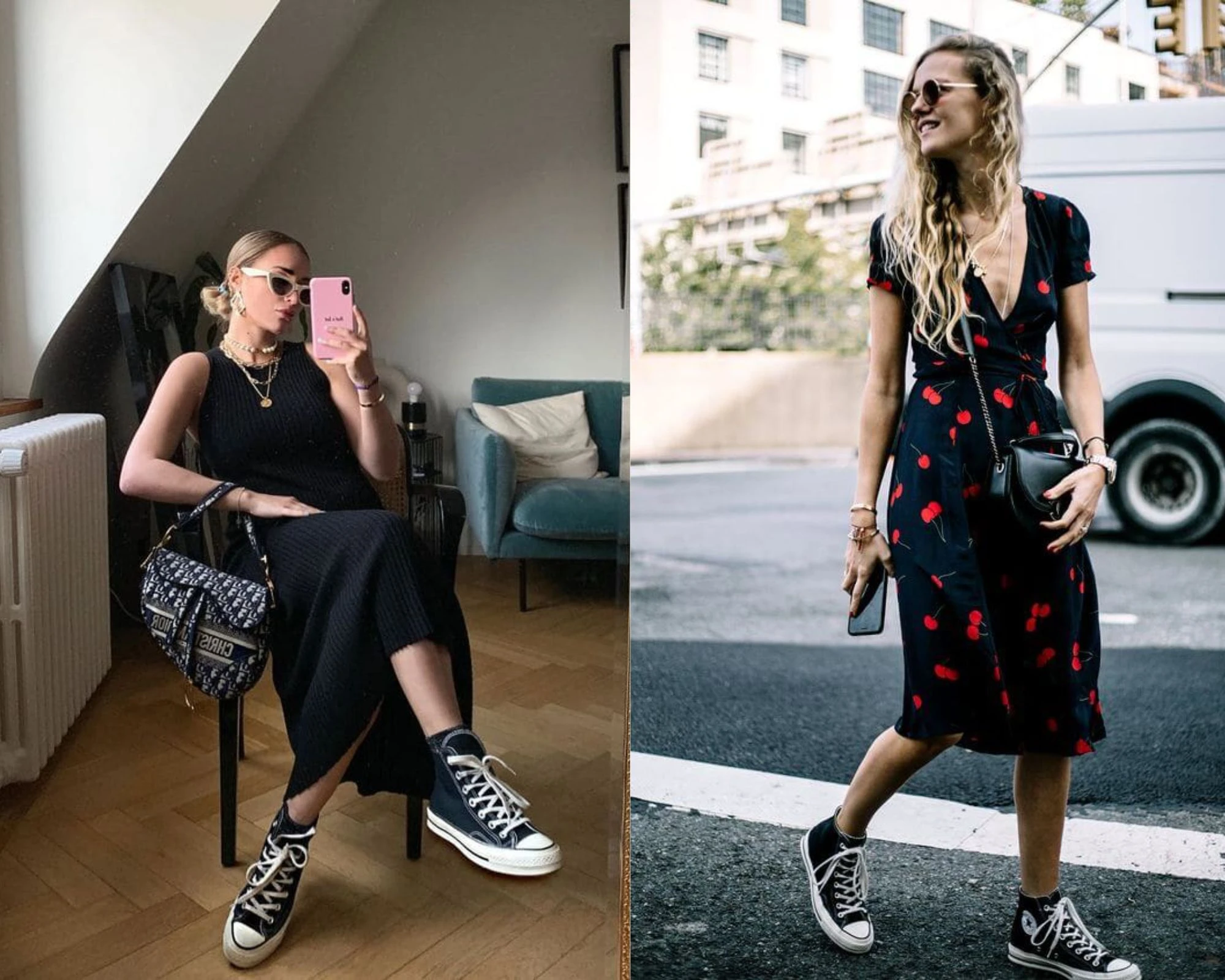 Phối đồ với giày Converse cổ cao nữ cá tính, sành điệu 5 phối giày converse cổ cao nữ với váy liền