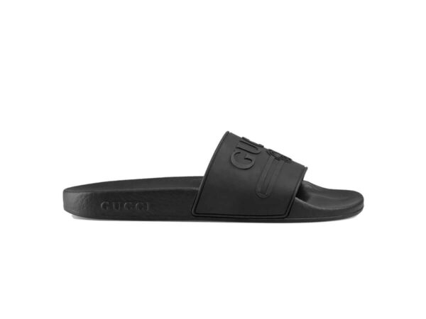 Dép Gucci Logo Slide Black Rubber Like Auth
